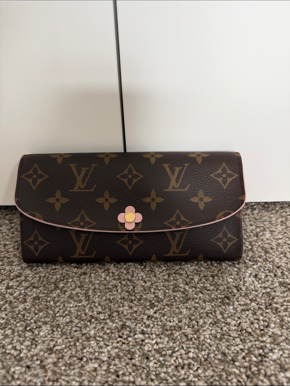 Louis Vuitton Brown Monogram Continental Wallet with Pink Trim and Flower Snap
